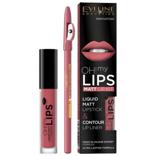 Губная помада Eveline Cosmetics Oh My Lips 4,5ml. +Creion p/ buze Max intens color Стик с апликатором/ Dark Pink photo 1