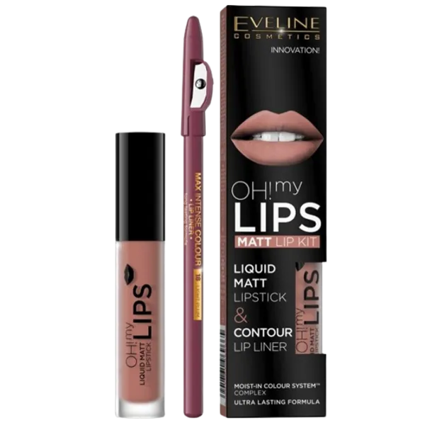 Губная помада Eveline Cosmetics Oh My Lips 4,5ml. +Creion p/ buze Max intens color Стик с апликатором/ Nude Beige photo 1