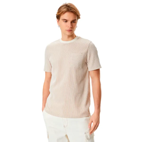 Tricou pentru bărbați Koton 4SAM10280HK 2% viscoza/ Beige Stripe photo 1