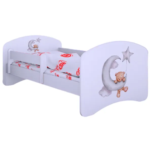 Pat pentru copii Happy Babies Happy Bear and Moon L03 80 x 160 cm/ Placa/ White photo 1