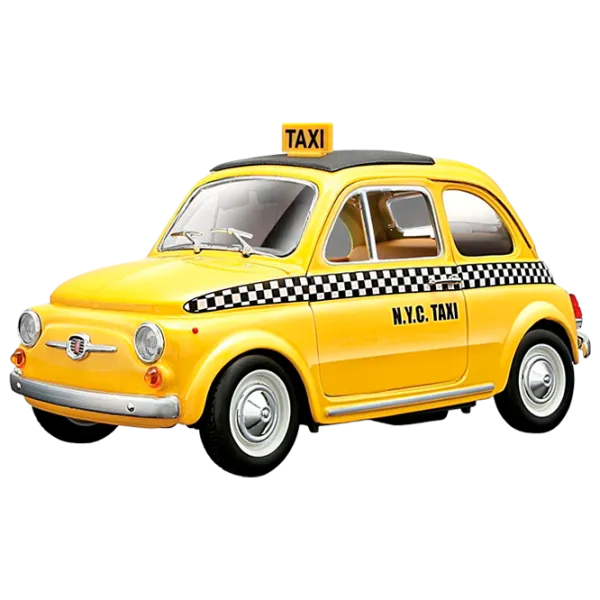 Машинка Bburago Fiat 500 Taxi 18-21033 Черный Желтый photo 1