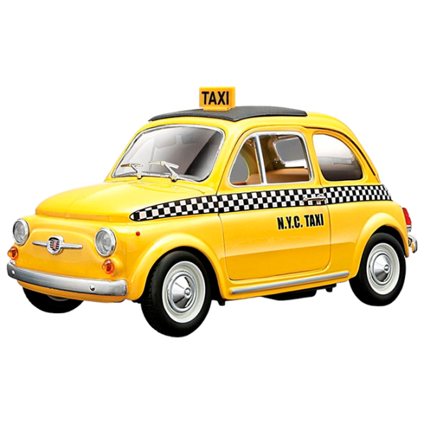 Машинка Bburago Fiat 500 Taxi 18-21033 Черный Желтый photo 1