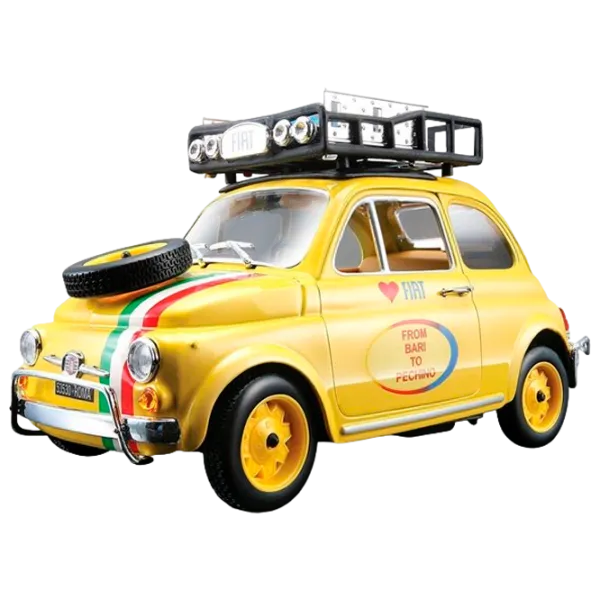 Машинка Bburago Fiat 500 from Bari to Pechino 18-21034 Черный Желтый photo 1 Машинка Bburago Fiat 500 from Bari to Pechino 18-21034 Черный Желтый photo 1