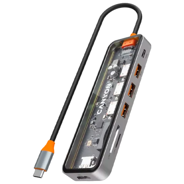 Adaptor Hub Canyon DS-13 7 in 1 USB Type-C/ Gray photo 1