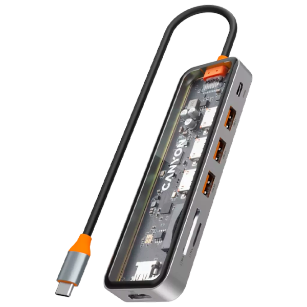 Adaptor Hub Canyon DS-13 7 in 1 USB Type-C/ Gray photo 1
