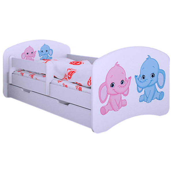 Детская кровать Happy Babies Happy Elephants L04 80 x 160 см/ Щит/ Белый photo 1