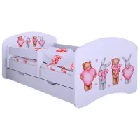 Pat pentru copii Happy Babies Happy Animals with Hearts L04 80 x 160 cm/ Placa/ White