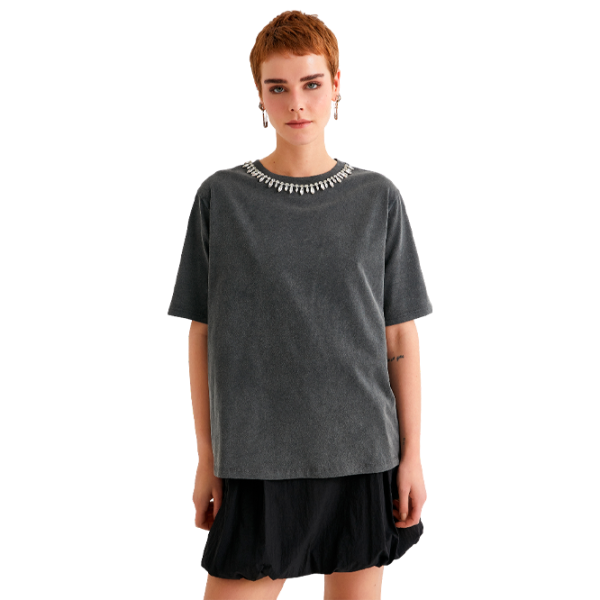 Tricou pentru femei Koton 4SAL10717IK 100% bumbac/ Anthracite photo 1