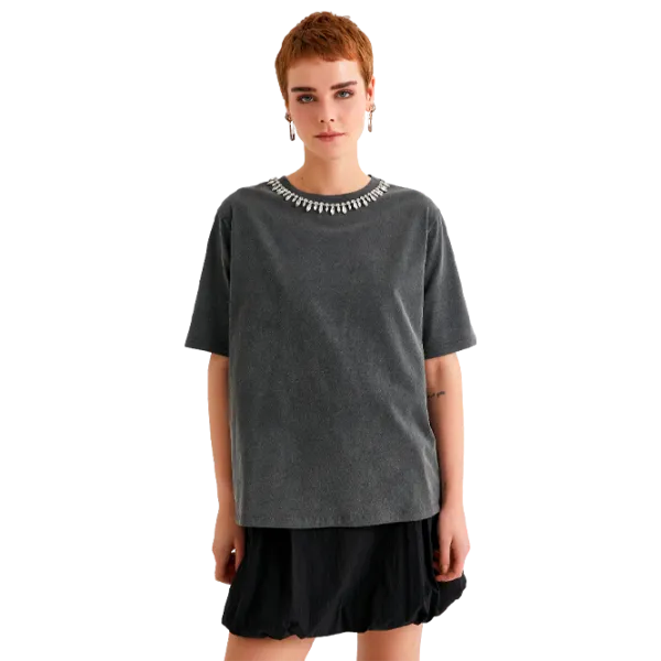 Tricou pentru femei Koton 4SAL10717IK 100% bumbac/ Anthracite photo 1
