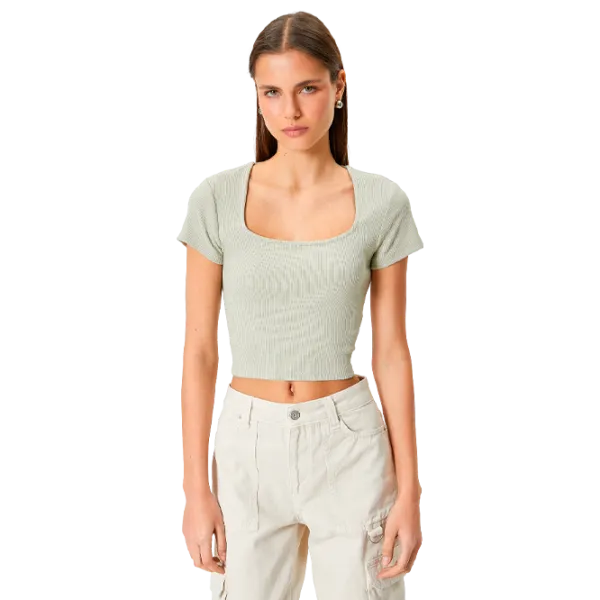 Tricou pentru femei Koton 4SAL10804IK 30% poliester/ Khaki photo 1