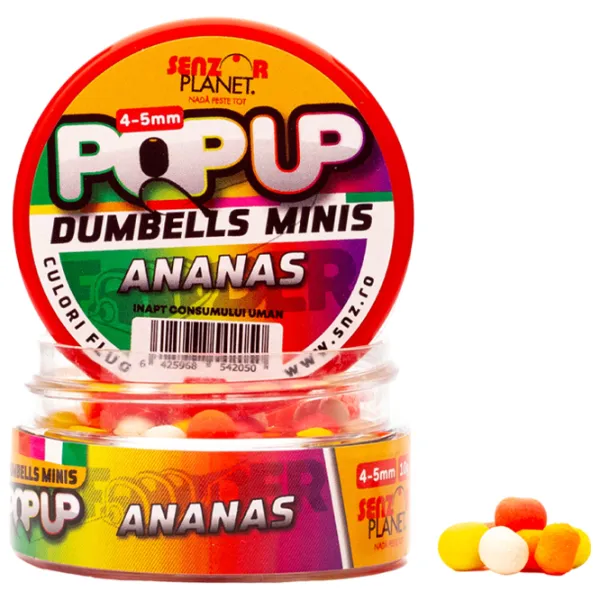 Boilies Senzor Planet Pop-Up Dumbells Minis Pineapple/ 0.01 kg/ 4 mm photo 1 Boilies Senzor Planet Pop-Up Dumbells Minis Pineapple/ 0.01 kg/ 4 mm photo 1