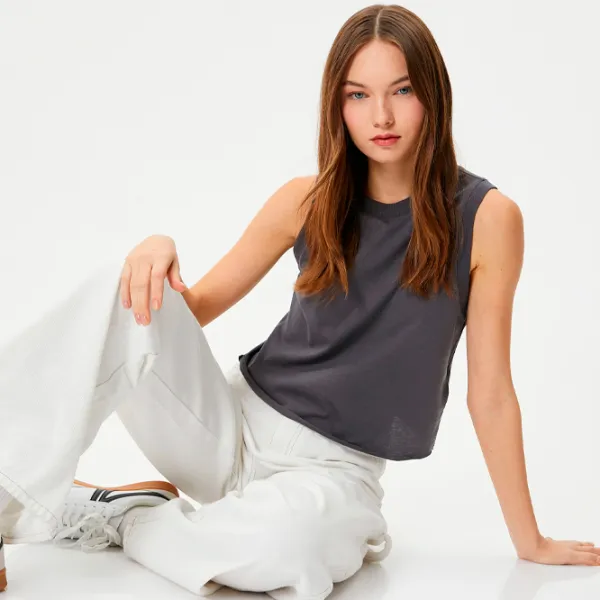 Майка для женщин Koton 4SAL30005IK S/ Серый photo 4 Майка для женщин Koton 4SAL30005IK S/ Серый photo 4