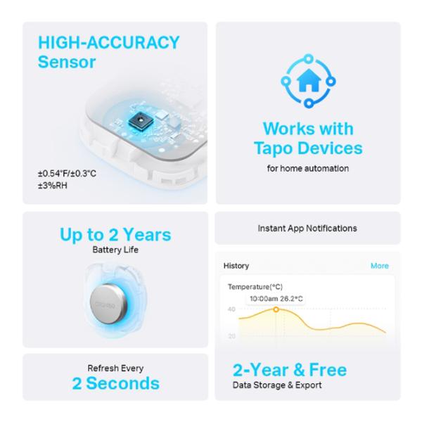 Senzor de Temperatură si Umiditate TP-Link Tapo T310 White photo 6
