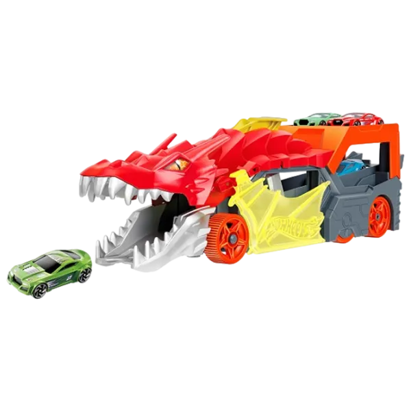 Camion Hot Wheels Dragon furios cu depozitare pentru mașini GTK42 Black Red photo 1