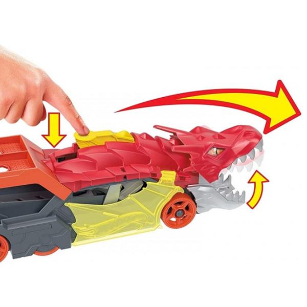 Camion Hot Wheels Dragon furios cu depozitare pentru mașini GTK42 Black Red photo 3