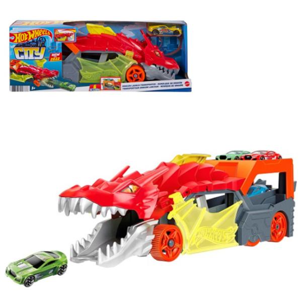 Camion Hot Wheels Dragon furios cu depozitare pentru mașini GTK42 Black Red photo 4