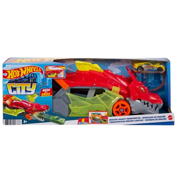 Camion Hot Wheels Dragon furios cu depozitare pentru mașini GTK42 Black Red photo 5