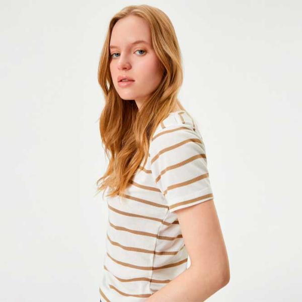 Tricou pentru femei Koton 4SAK50603EK 65% poliester , 35% viscoză/ Beige photo 2