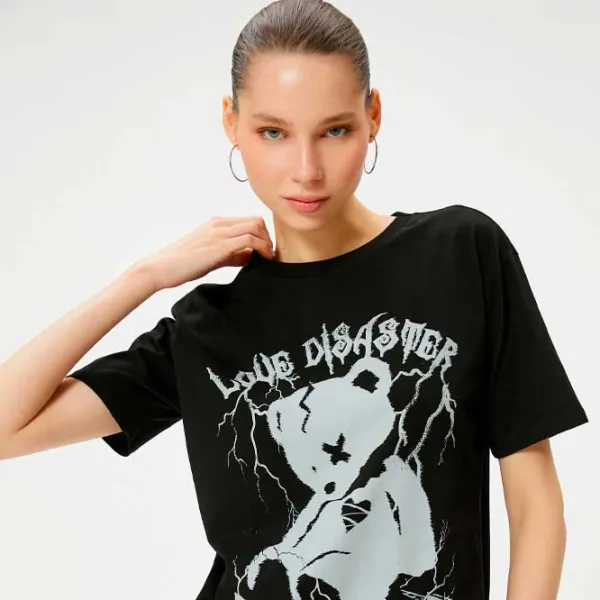 Tricou pentru femei Koton 4SAL10761IK 100% bumbac/ Black photo 2