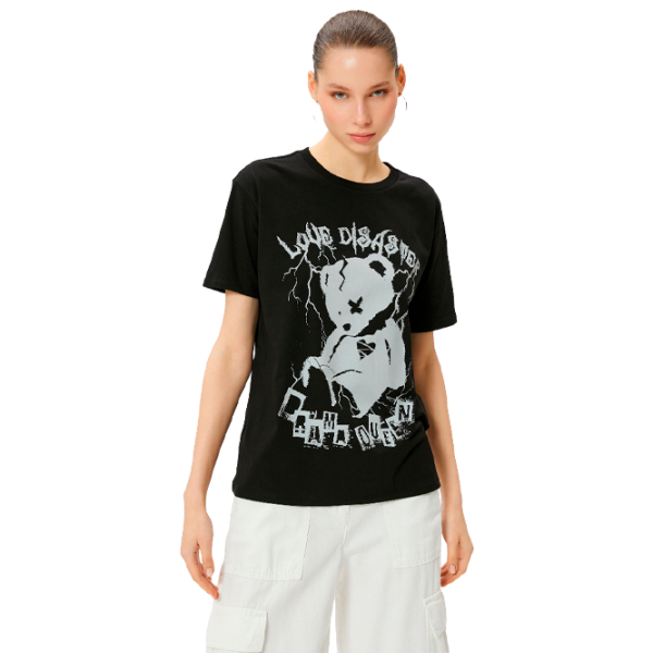 Tricou pentru femei Koton 4SAL10761IK 100% bumbac/ Black photo 1