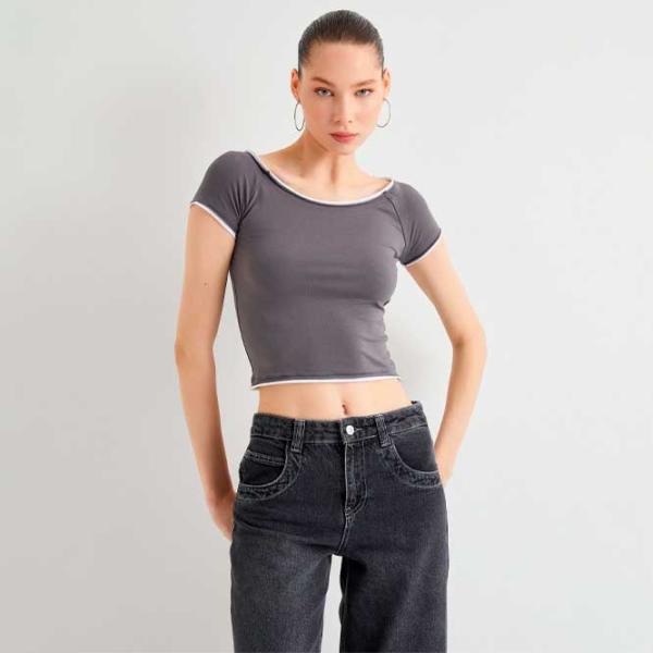 Футболка для женщин Koton 4SAL10663IK 4 % Эластан/ Антрацит photo 2