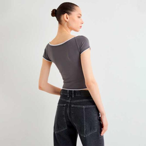 Футболка для женщин Koton 4SAL10663IK 4 % Эластан/ Антрацит photo 4