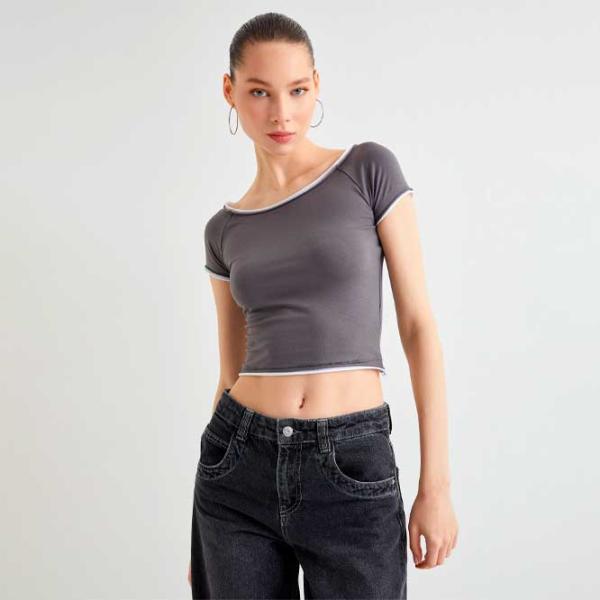 Футболка для женщин Koton 4SAL10663IK 4 % Эластан/ Антрацит photo 3