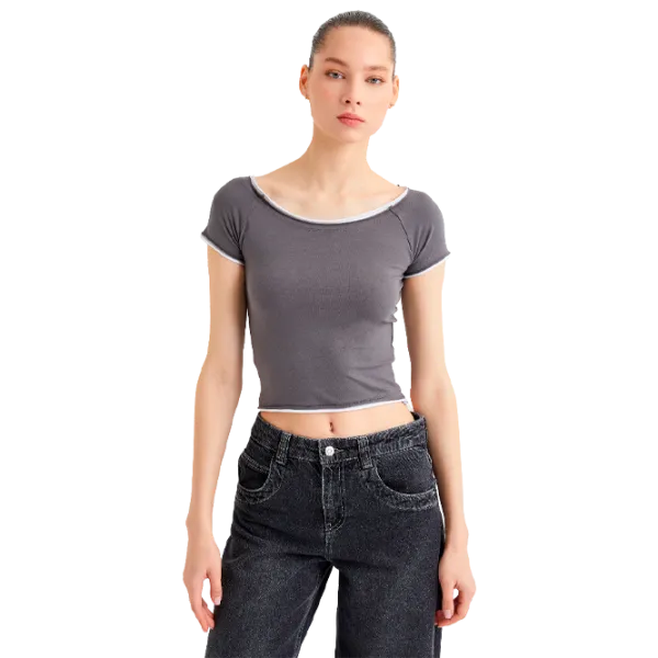 Футболка для женщин Koton 4SAL10663IK 4 % Эластан/ Антрацит photo 1