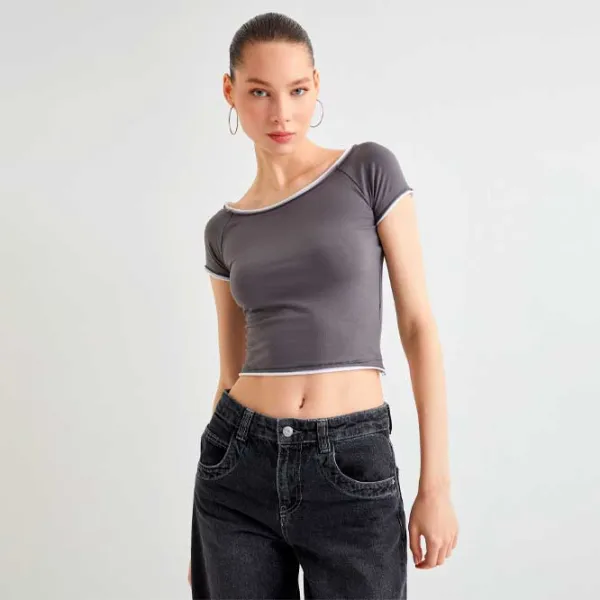 Футболка для женщин Koton 4SAL10663IK 4 % Эластан/ Антрацит photo 3