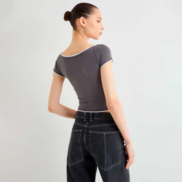 Футболка для женщин Koton 4SAL10663IK 4 % Эластан/ Антрацит photo 4
