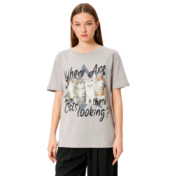 Tricou pentru femei Koton 4SAL10764IK 100% bumbac/ Gray photo 1