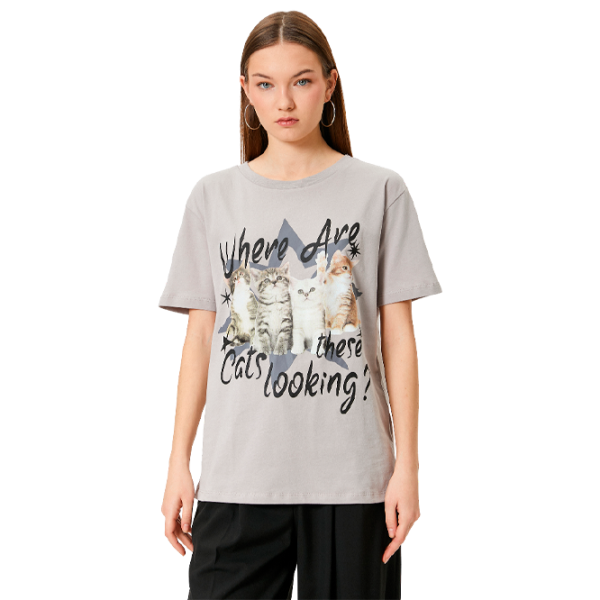 Tricou pentru femei Koton 4SAL10764IK 100% bumbac/ Gray photo 1