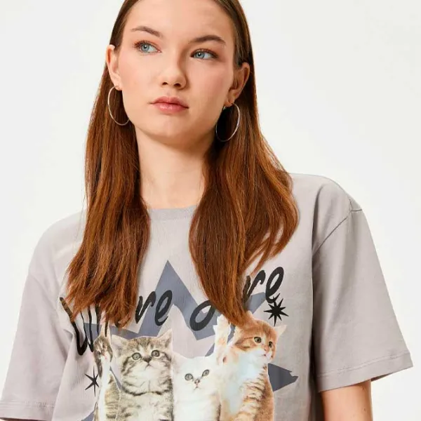 Tricou pentru femei Koton 4SAL10764IK 100% bumbac/ Gray photo 2