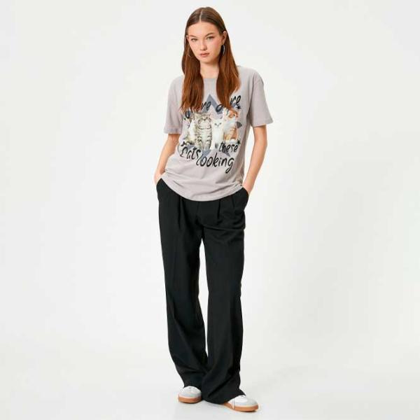 Tricou pentru femei Koton 4SAL10764IK 100% bumbac/ Gray photo 3