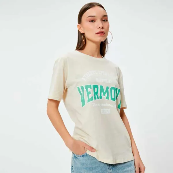 Футболка для женщин Koton 4SAL10614IK 100% хлопок/ Бежевый photo 2