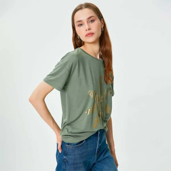 Tricou pentru femei Koton 4SAK50114EK 65% poliester , 35% viscoză/ Khaki photo 2