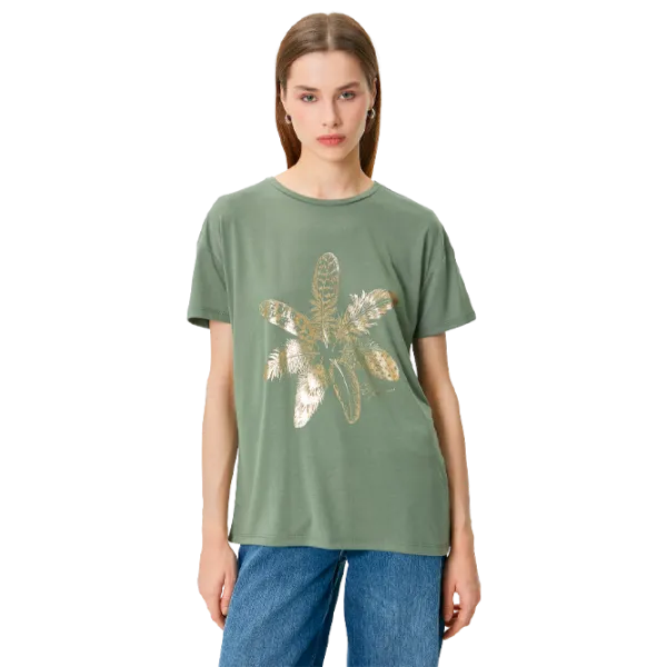 Tricou pentru femei Koton 4SAK50114EK 65% poliester , 35% viscoză/ Khaki photo 1