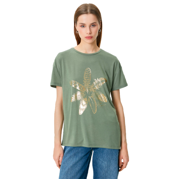 Tricou pentru femei Koton 4SAK50114EK 65% poliester , 35% viscoză/ Khaki photo 1