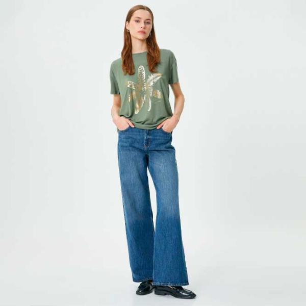 Tricou pentru femei Koton 4SAK50114EK 65% poliester , 35% viscoză/ Khaki photo 3