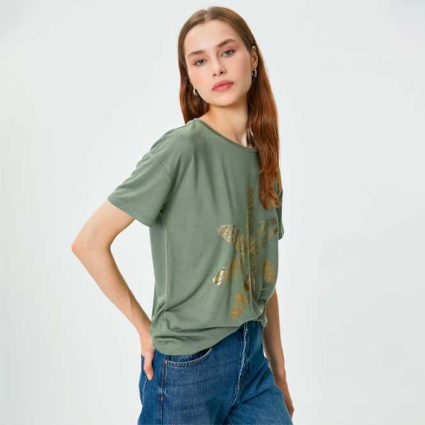 Футболка для женщин Koton 4SAK50114EK 65% полиэстер , 35% вискоза/ Хаки photo 2