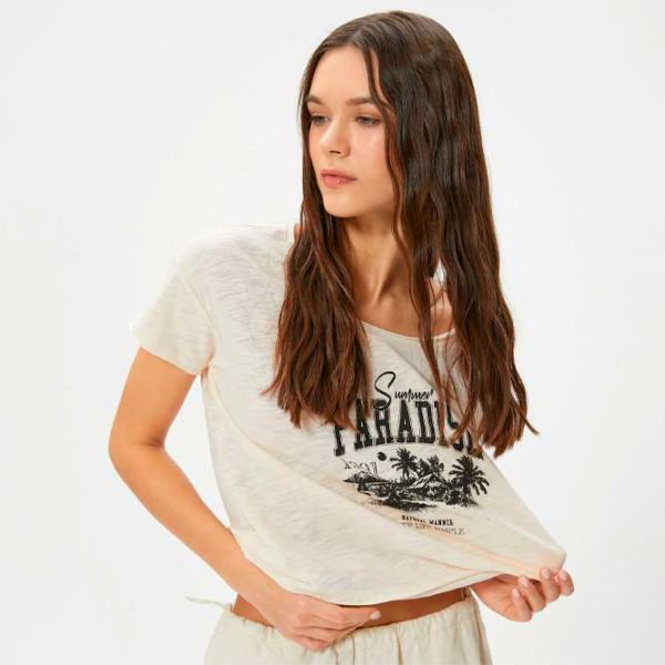 Tricou pentru femei Koton 4SAL10091IK 100% bumbac/ Beige photo 2