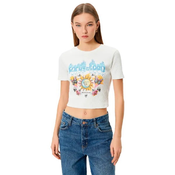 Футболка для женщин Koton 4SAL10167IK 100% хлопок/ Белый photo 1