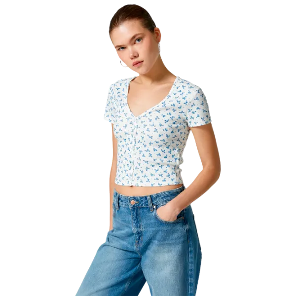 Tricou pentru femei Koton 4SAL10064IK 98% bumbac, 2% elastan/ White photo 1