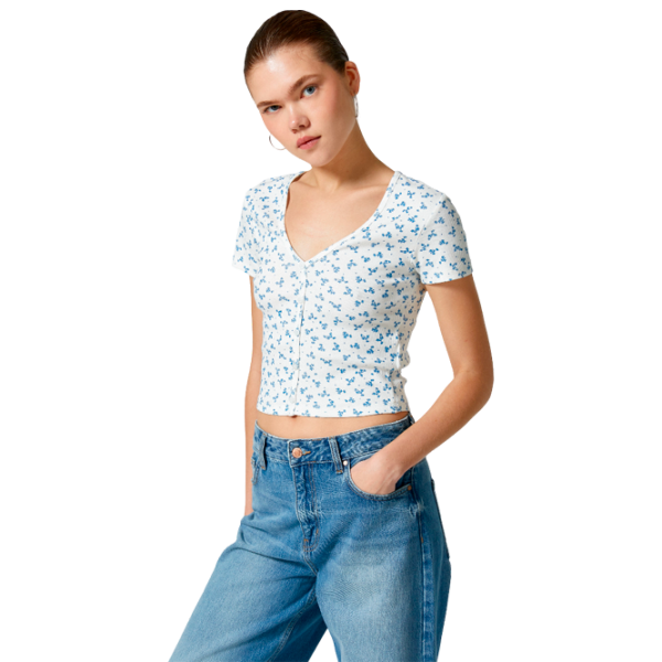 Tricou pentru femei Koton 4SAL10064IK 98% bumbac, 2% elastan/ White photo 1