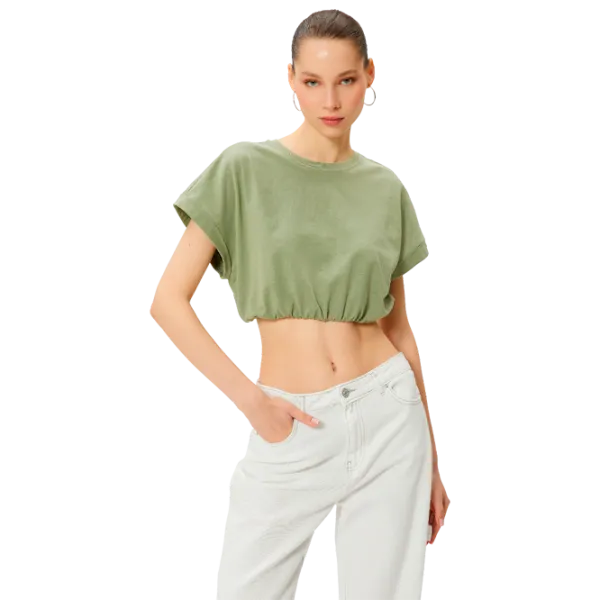 Tricou pentru femei Koton 4SAL10048IK 97% Bumbac/ Khaki photo 1