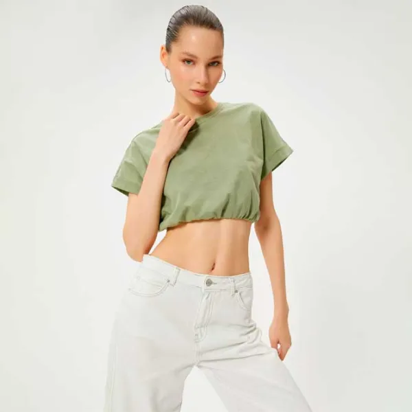 Tricou pentru femei Koton 4SAL10048IK 97% Bumbac/ Khaki photo 2