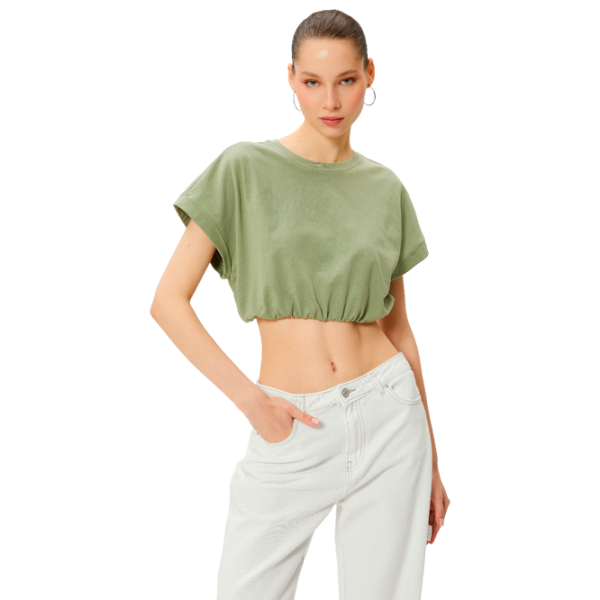 Tricou pentru femei Koton 4SAL10048IK 97% Bumbac/ Khaki photo 1