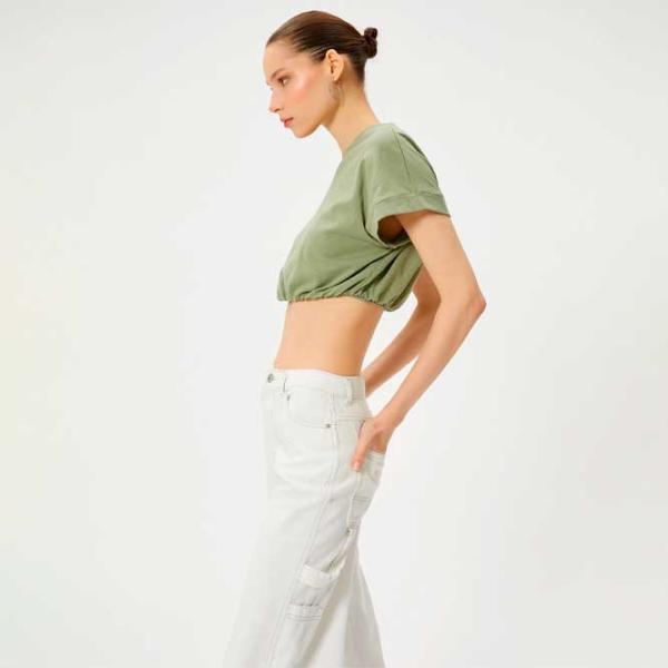 Tricou pentru femei Koton 4SAL10048IK 97% Bumbac/ Khaki photo 3