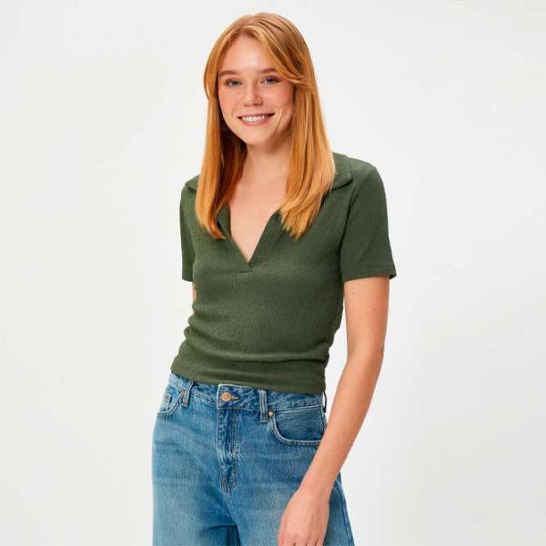 Tricou pentru femei Koton 4WAK50010EK 96% Poliester/ Khaki photo 3