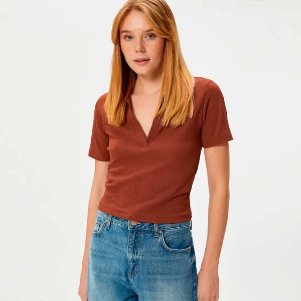 Tricou pentru femei Koton 4WAK50010EK 96% Poliester/ Light Brown photo 2